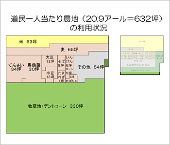 国民一人当たり農地（3.6アール＝107坪）の利用状況