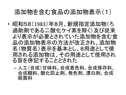 添加物を含む食品の添加物表示（１）