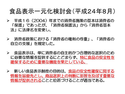 食品表示一元化検討会（平成２４年８月）