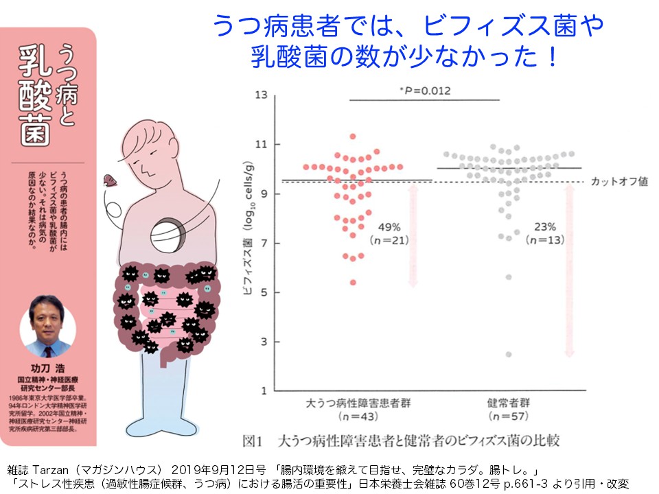 うつ病患者では、ビフィズス菌や乳酸菌の数が少なかった!