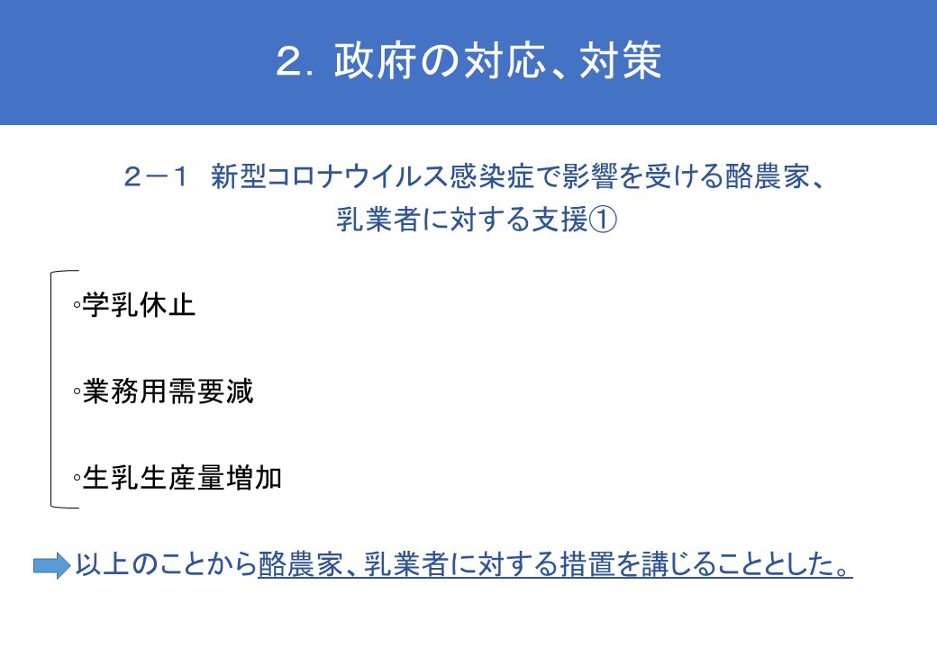 ２．政府の対応、対策