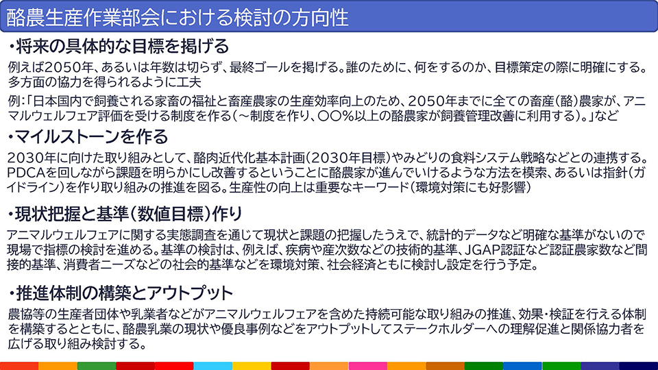 酪農生産作業部会における検討の方向性