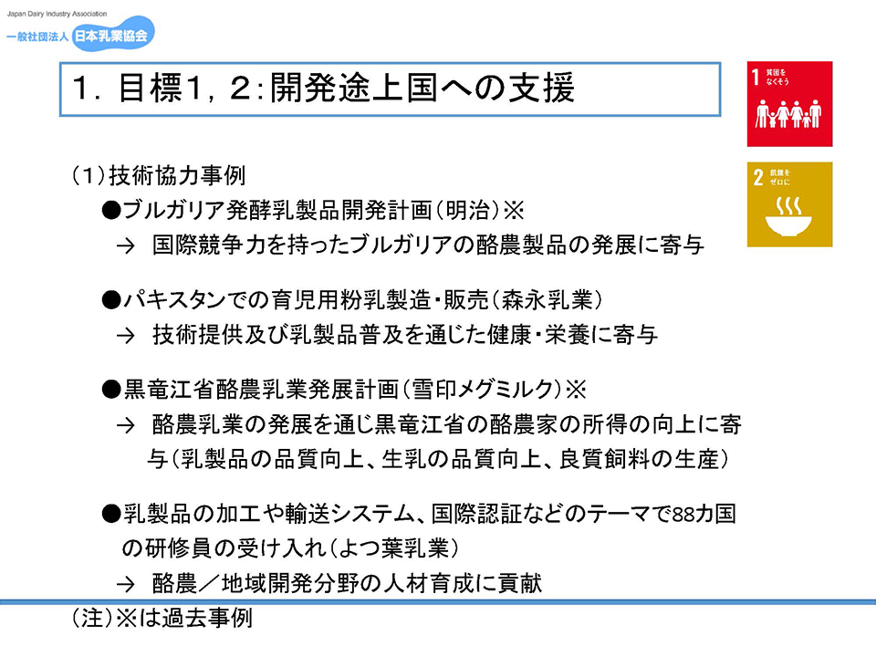 目標１，２：開発途上国への支援