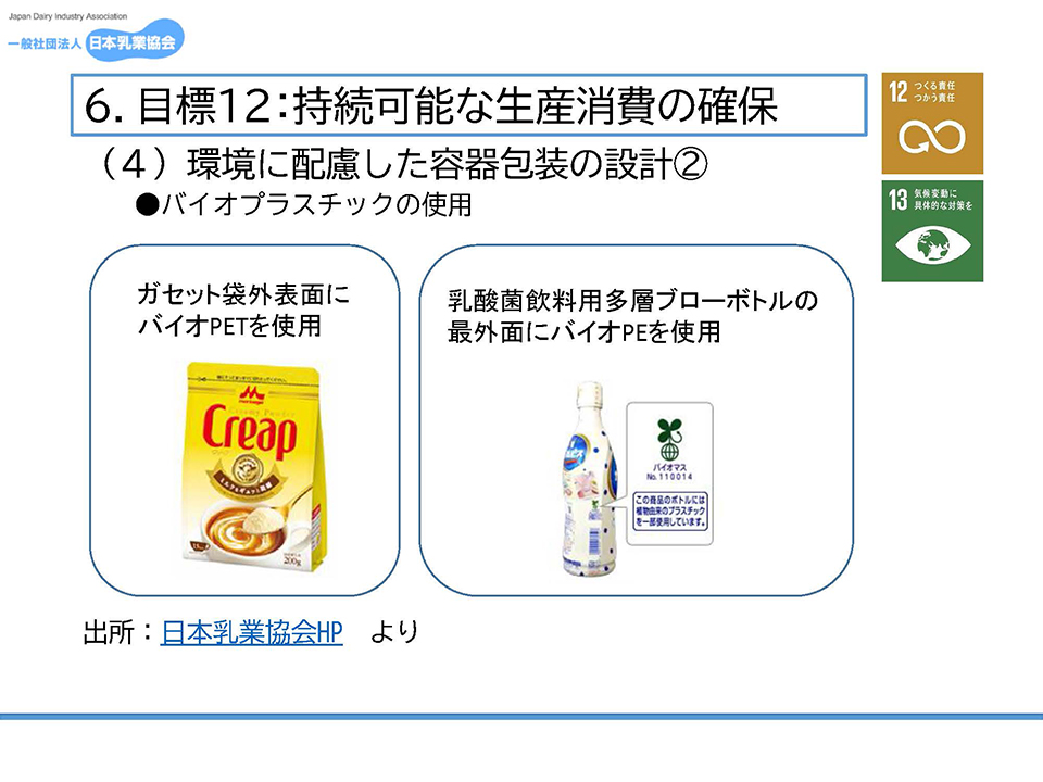 目標１２：持続可能な生産消費の確保／バイオプラスチックの使用